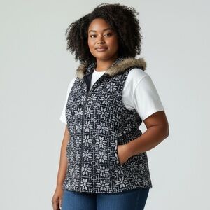 Talbots women’s Vest - Size Small Petite navy/white hooded fair isle